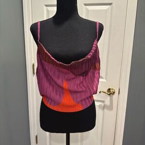 PINK PRINT PLISSE STRAPPY COWL NECK TOP plus size US 22
